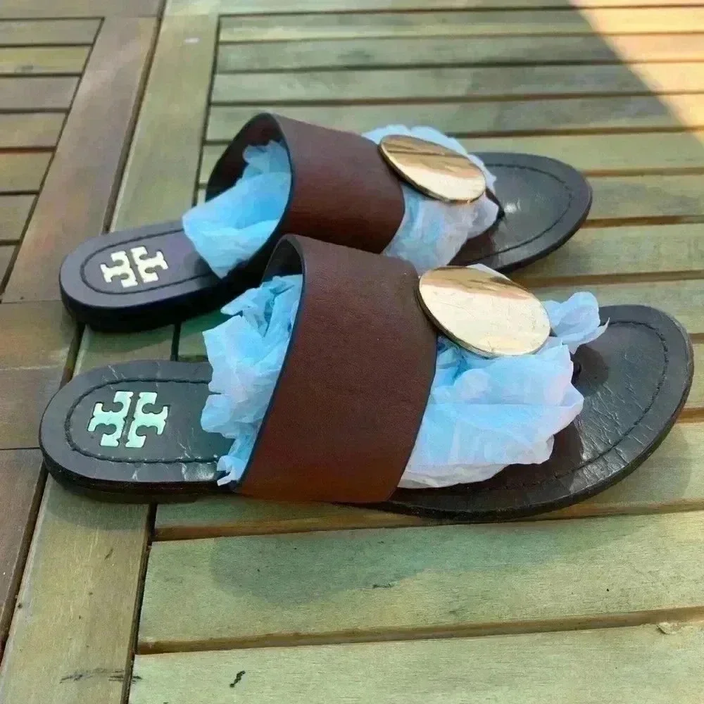 Tory Burch Paris Disk brown leather sandals